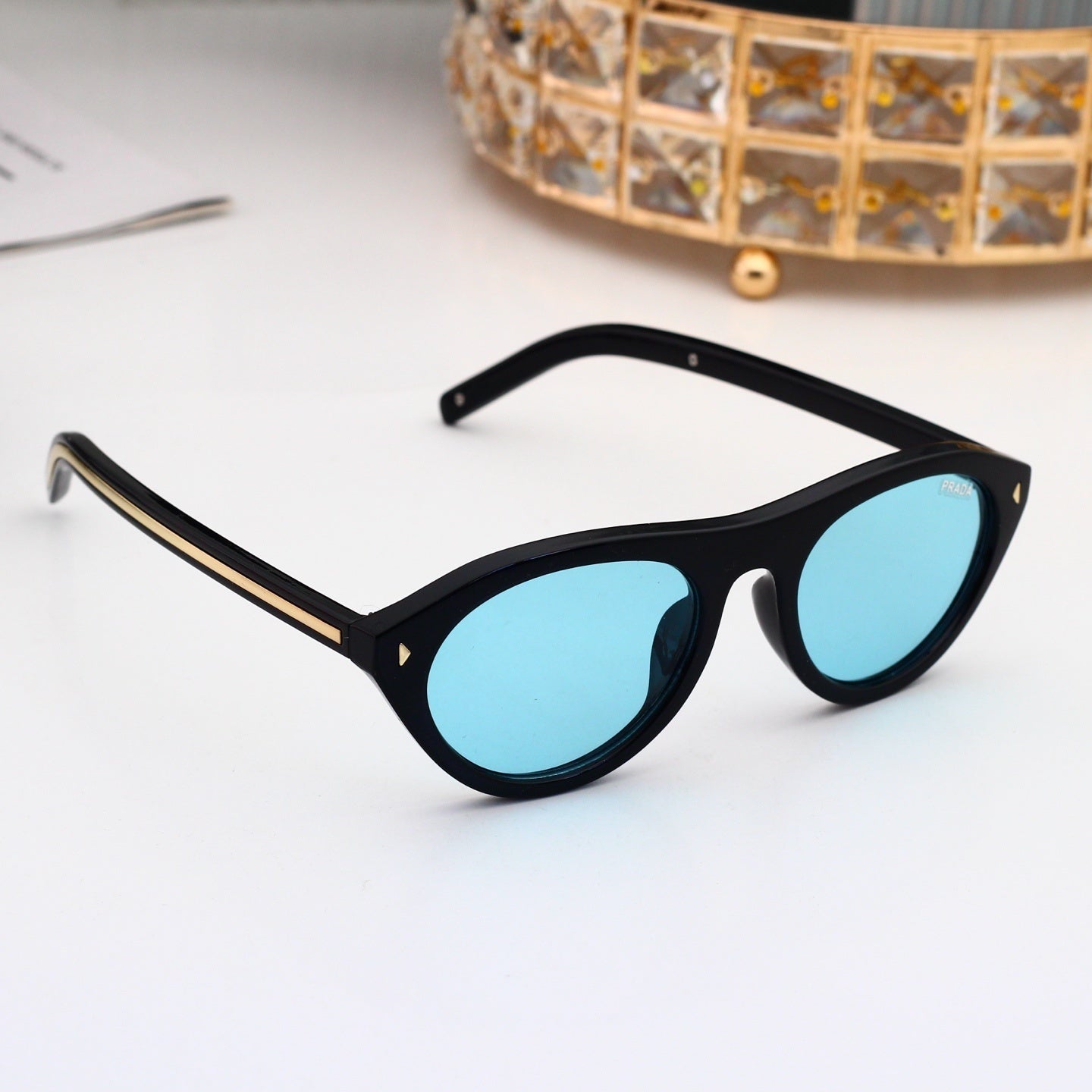 Vintage Metal Logo Polygon Sunglasses Men Classic 49002
