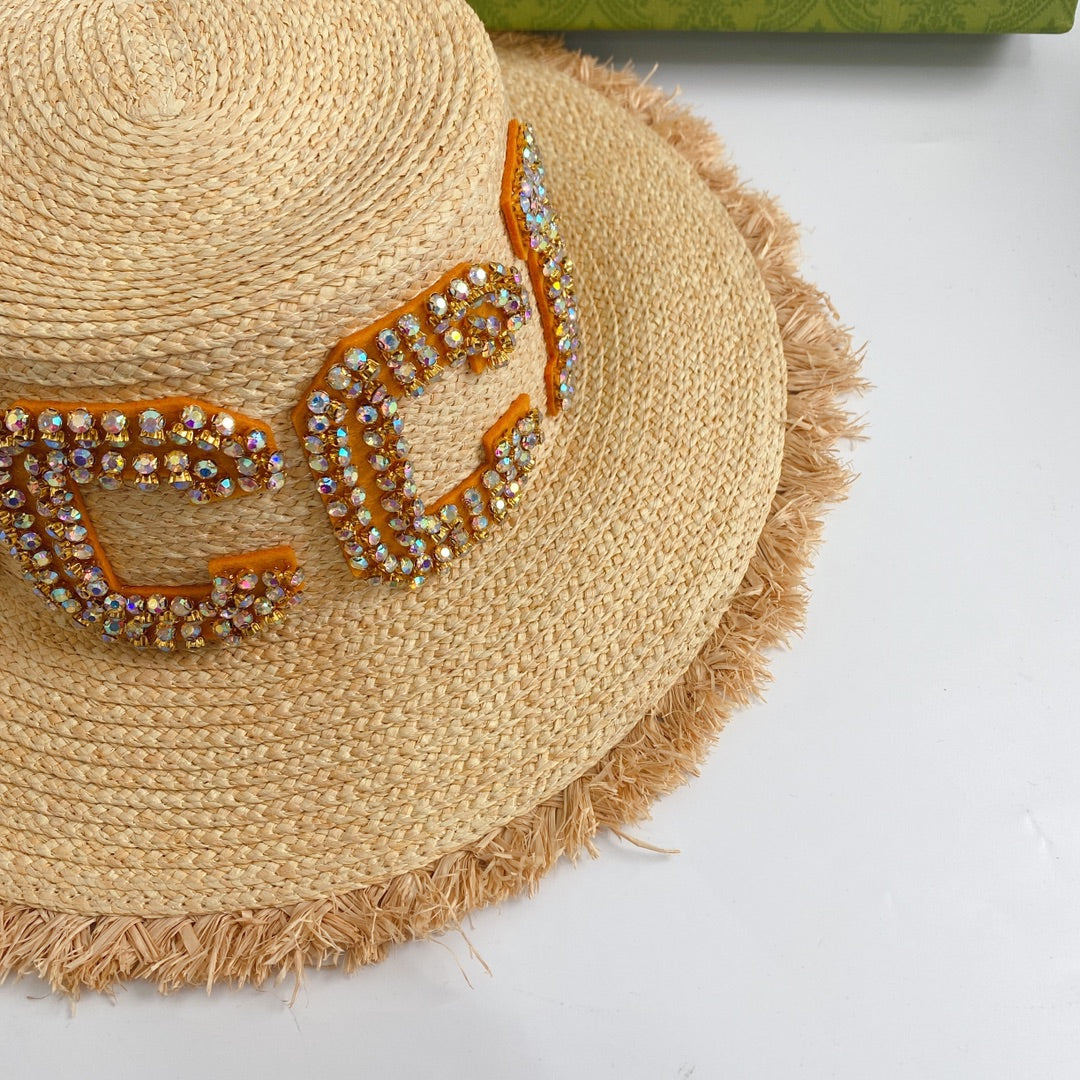 Diamond LOGO broken edge straw hat