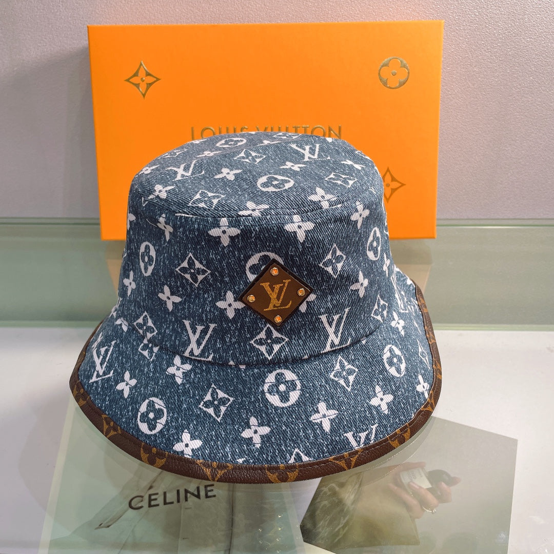 Classic Print Leather Brim Bucket Hat