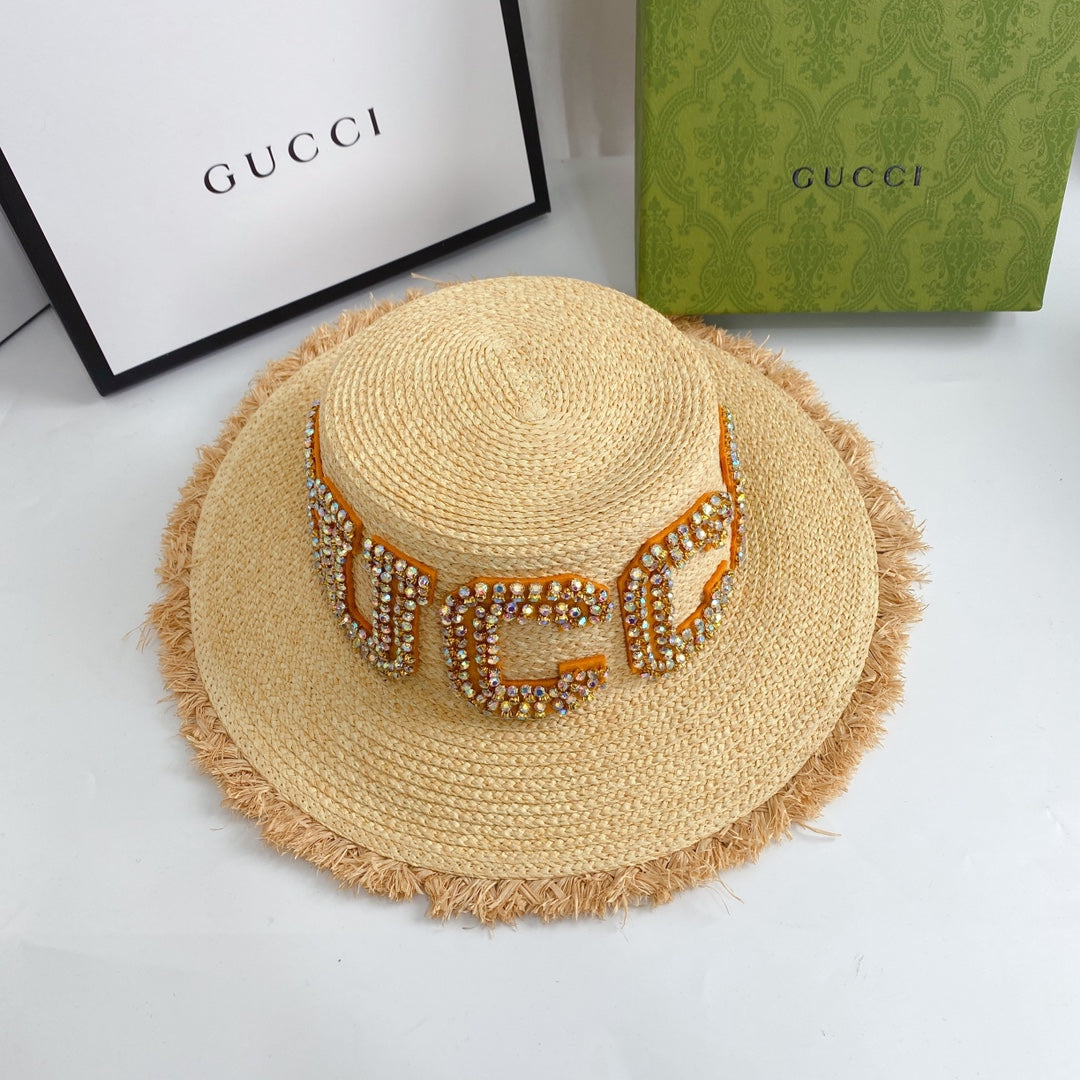 Diamond LOGO broken edge straw hat