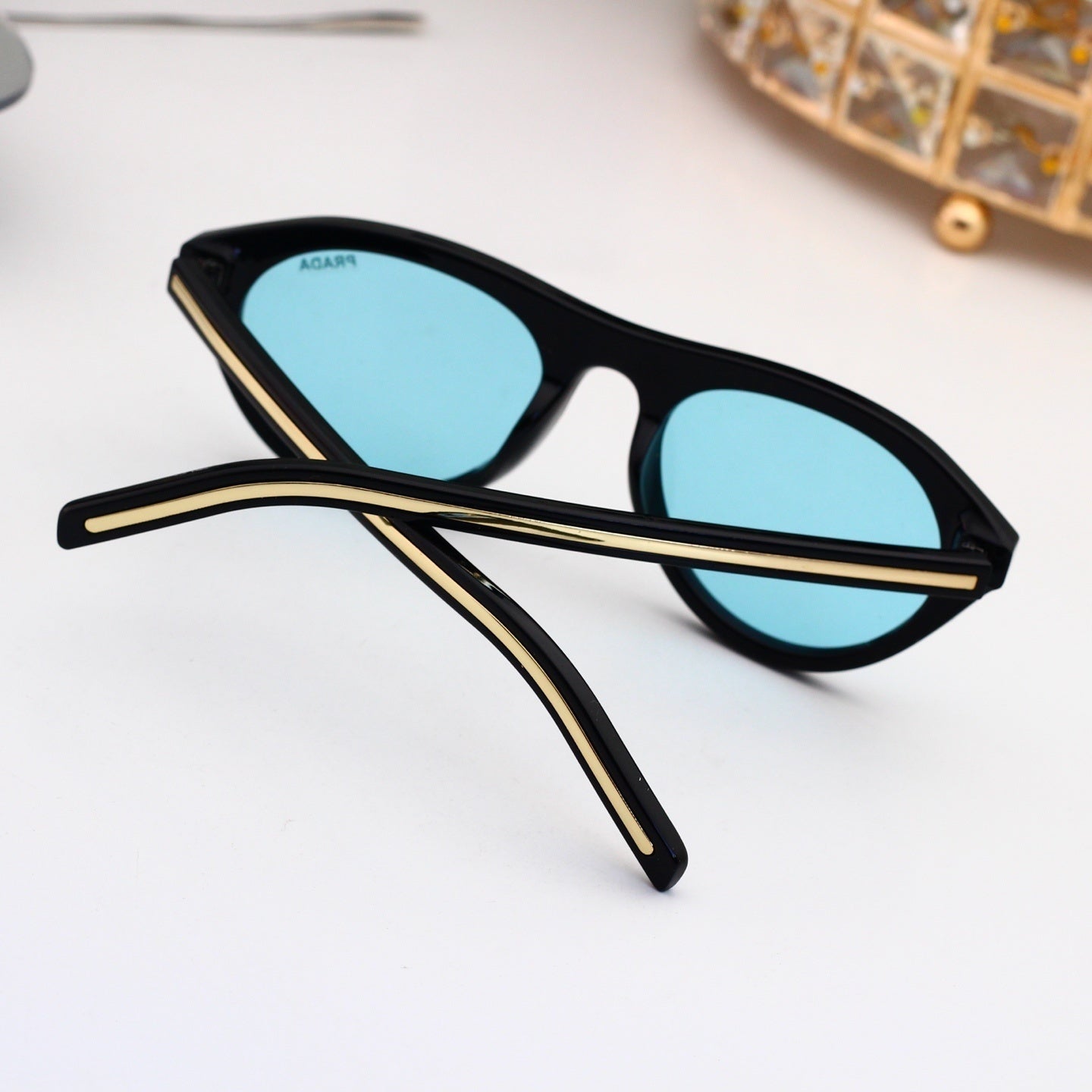 Vintage Metal Logo Polygon Sunglasses Men Classic 49002