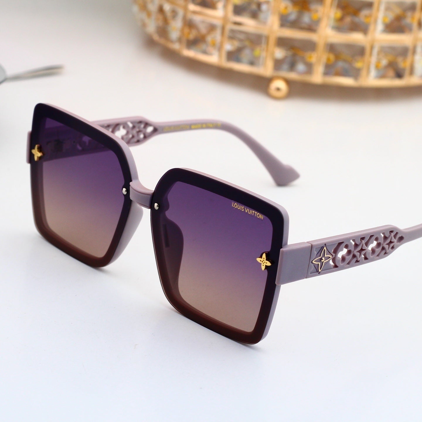 Oversized Square Sunglasses with Cut-out Star Accents 3346