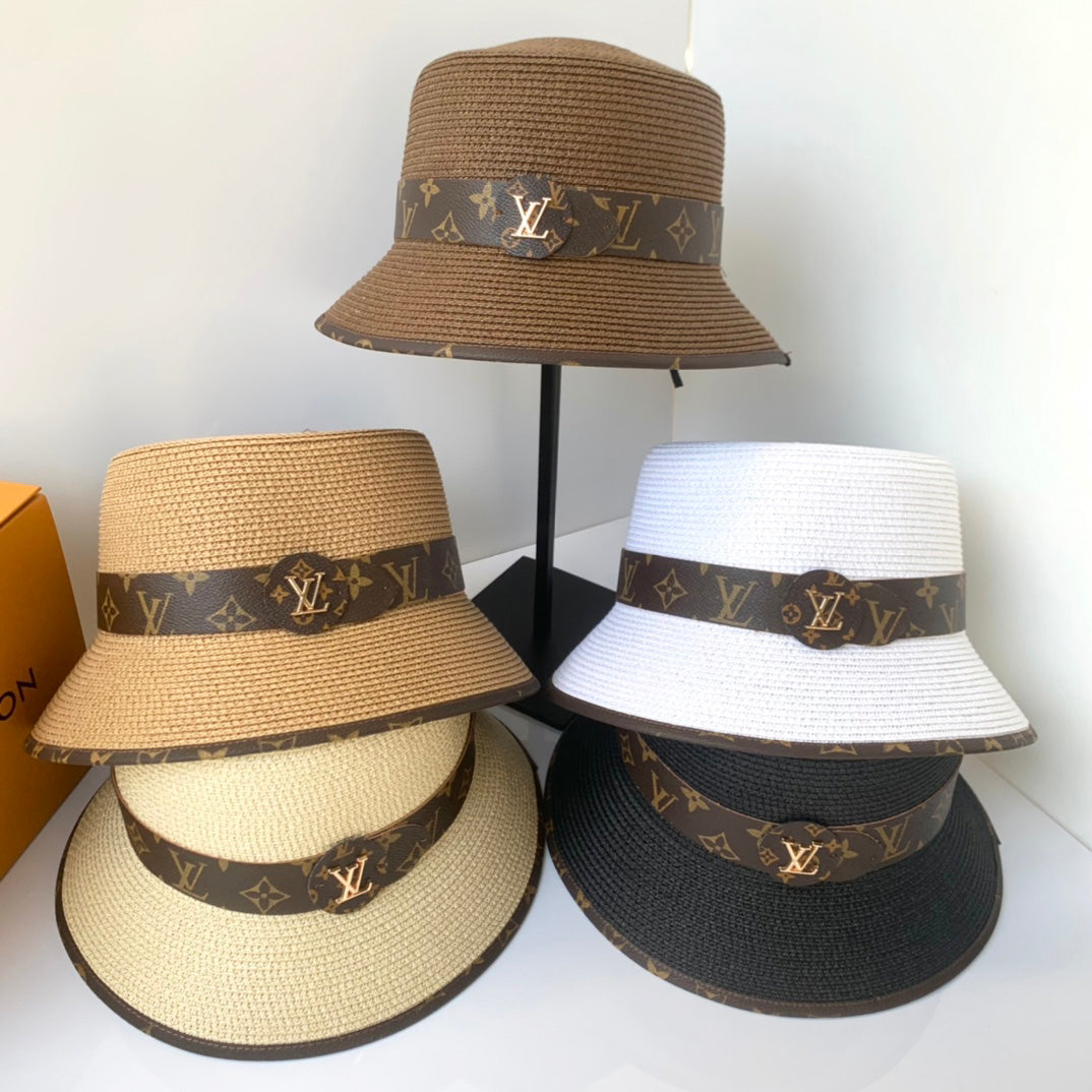 Hot Selling Monogram Belt Straw Bucket Hat