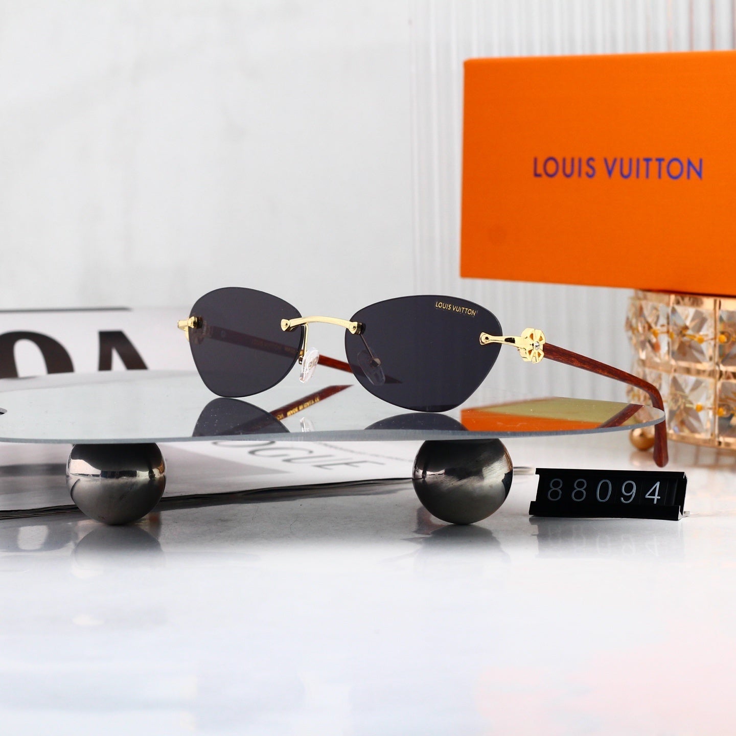 Frameless Oval Metal Decorated Sunglasses 88094