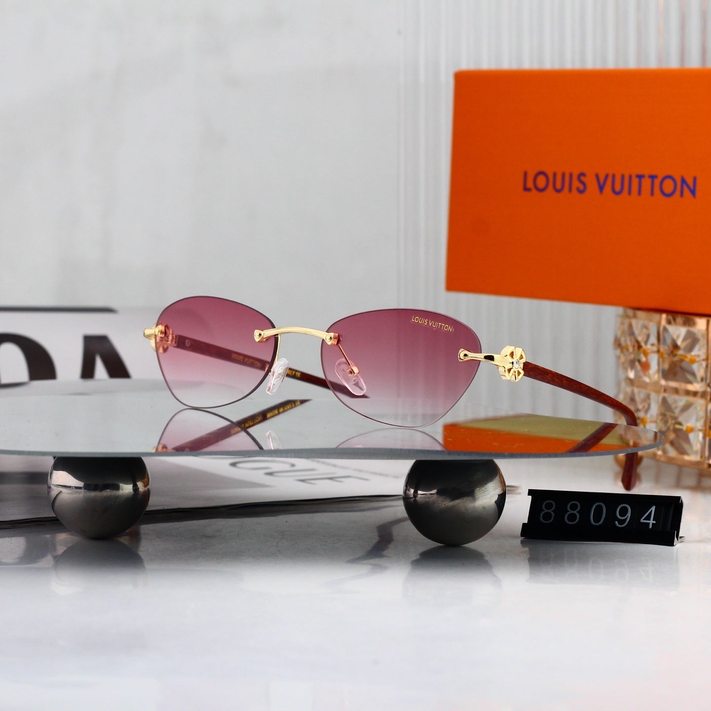 Frameless Oval Metal Decorated Sunglasses 88094