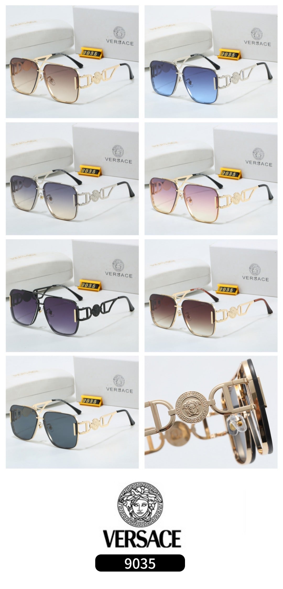 New Square-Frame Metal Fashion Sunglasses 9035