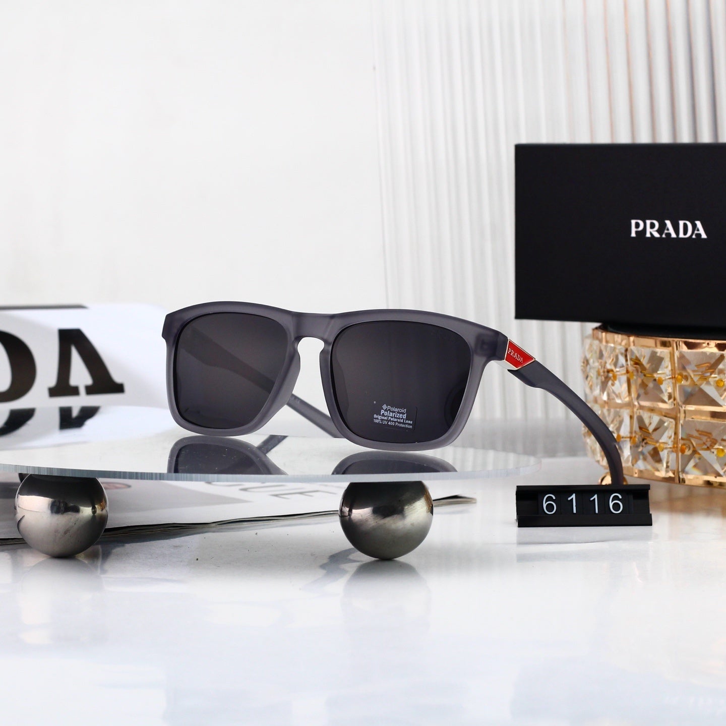 Trendy Metal Logo Polygon Sunglasses Female Stylish 6116