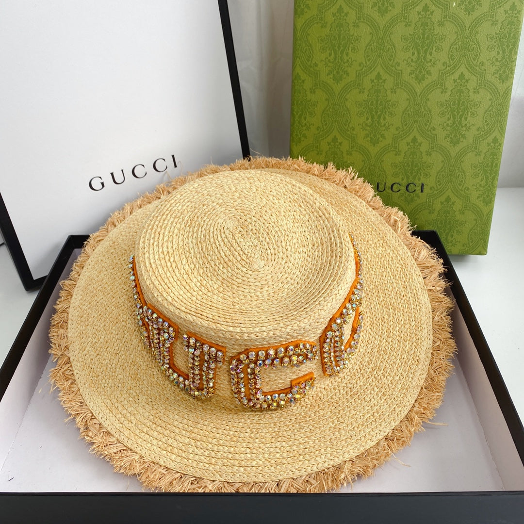 Diamond LOGO broken edge straw hat