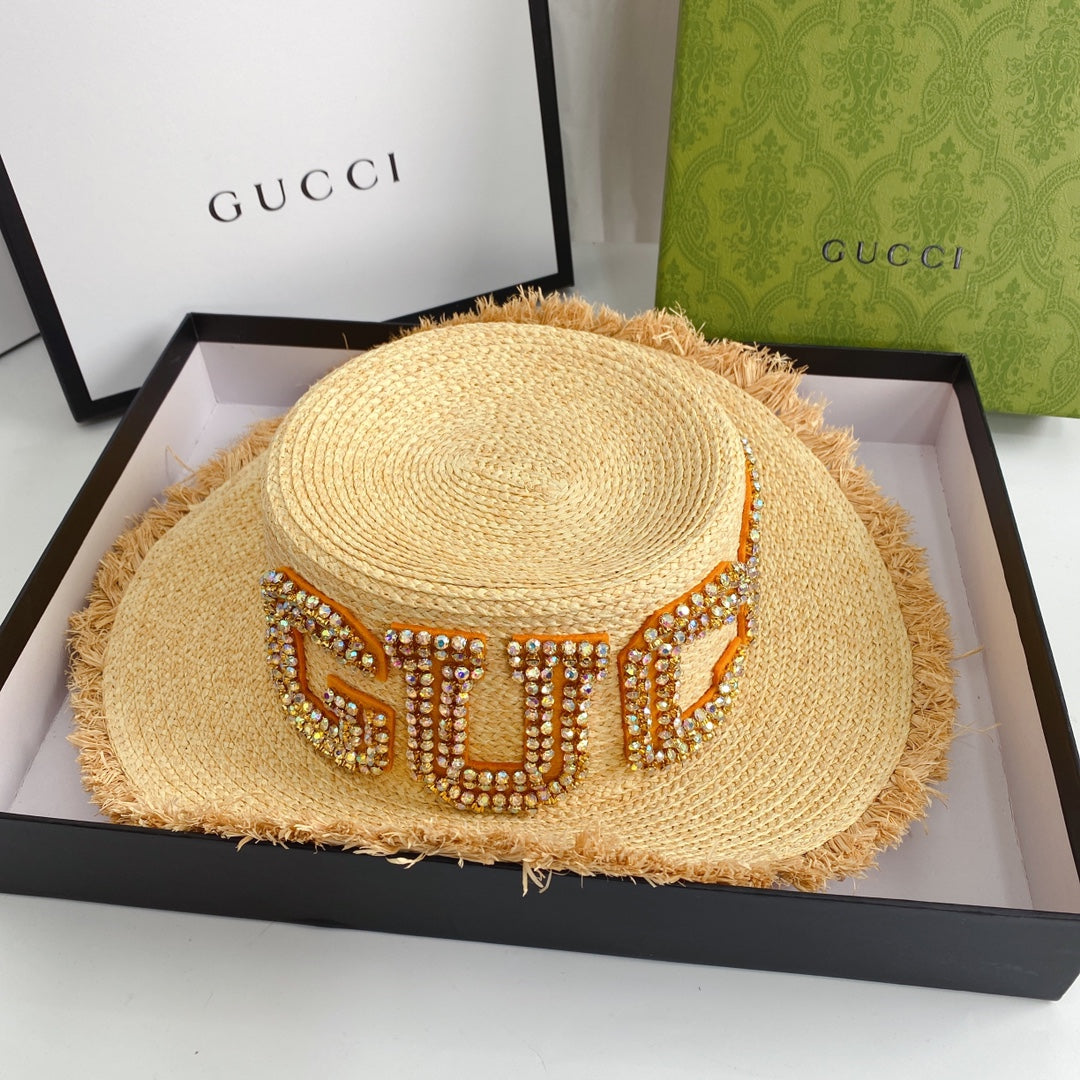 Diamond LOGO broken edge straw hat