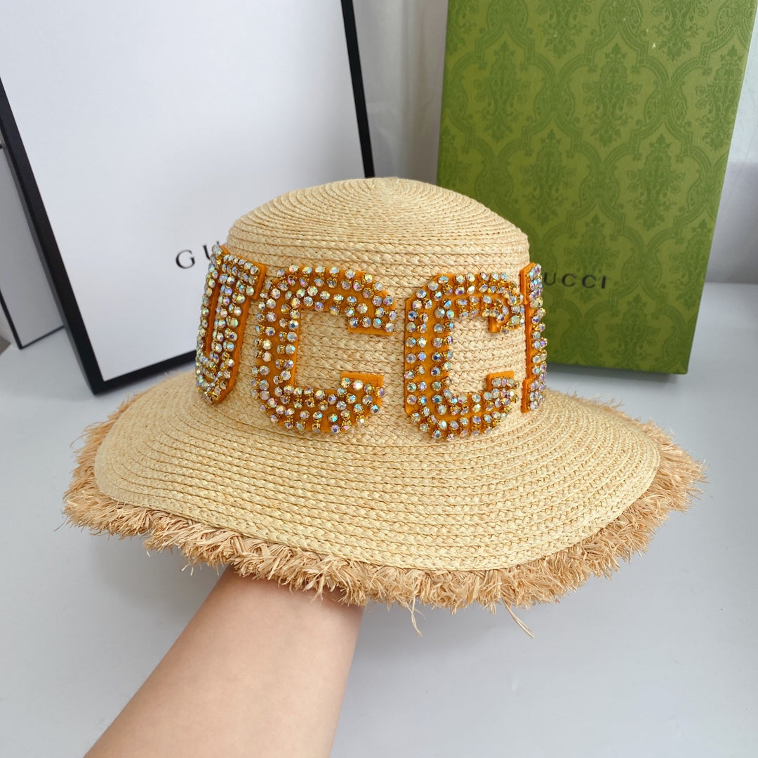 Diamond LOGO broken edge straw hat