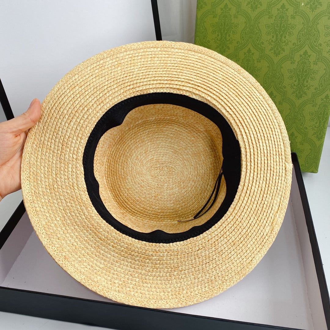Double G Color Embroidered Diamond Straw Hat
