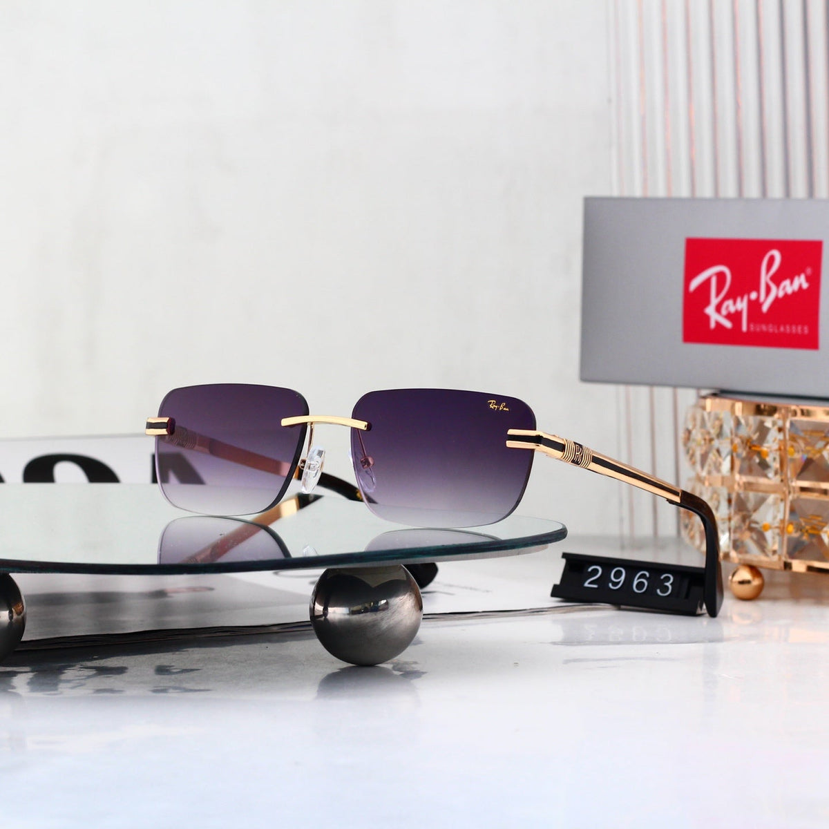 Square Rimless Sunglasses, UV Protection Gradient Lens