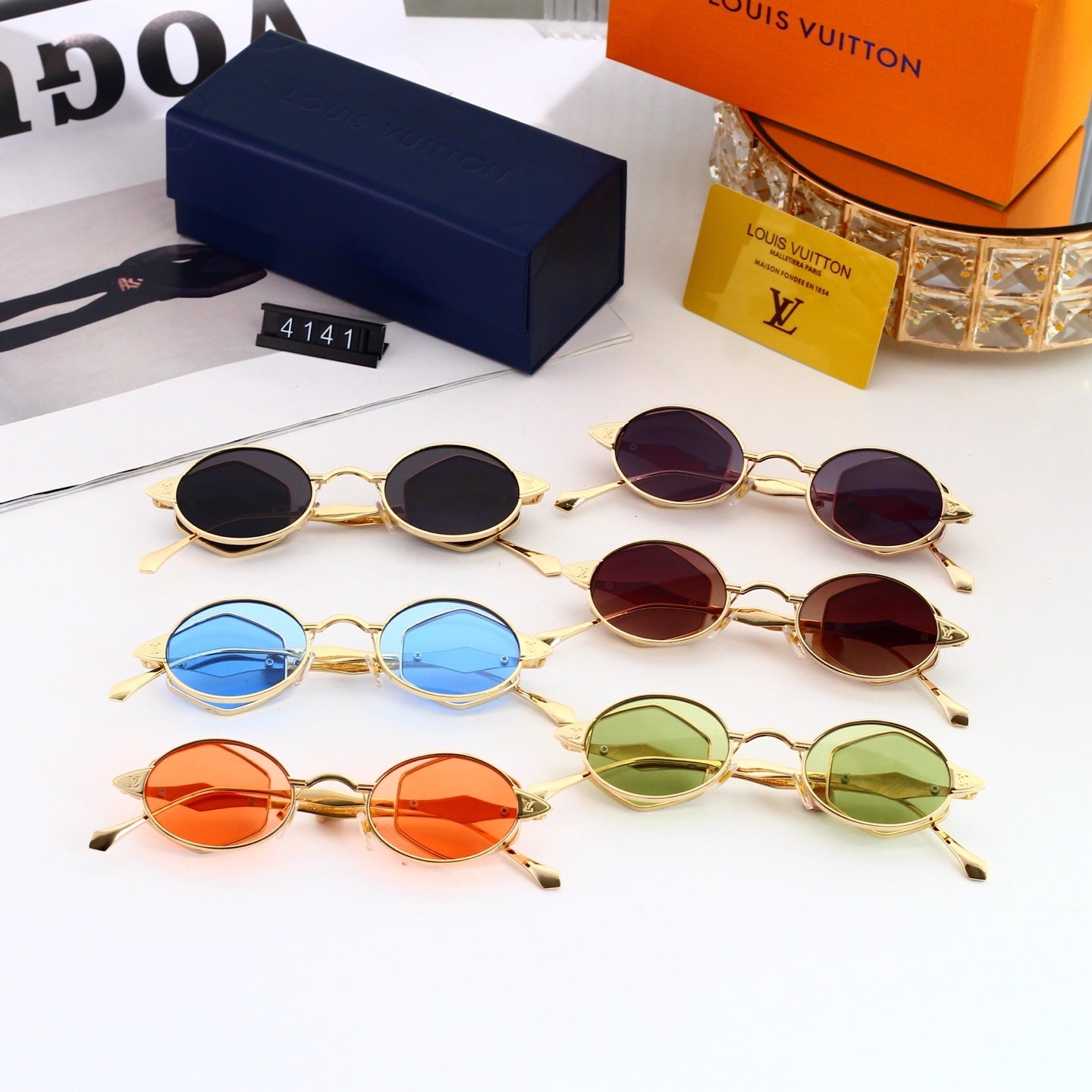 Fashion Metal Logo Polygon Sunglasses 4141