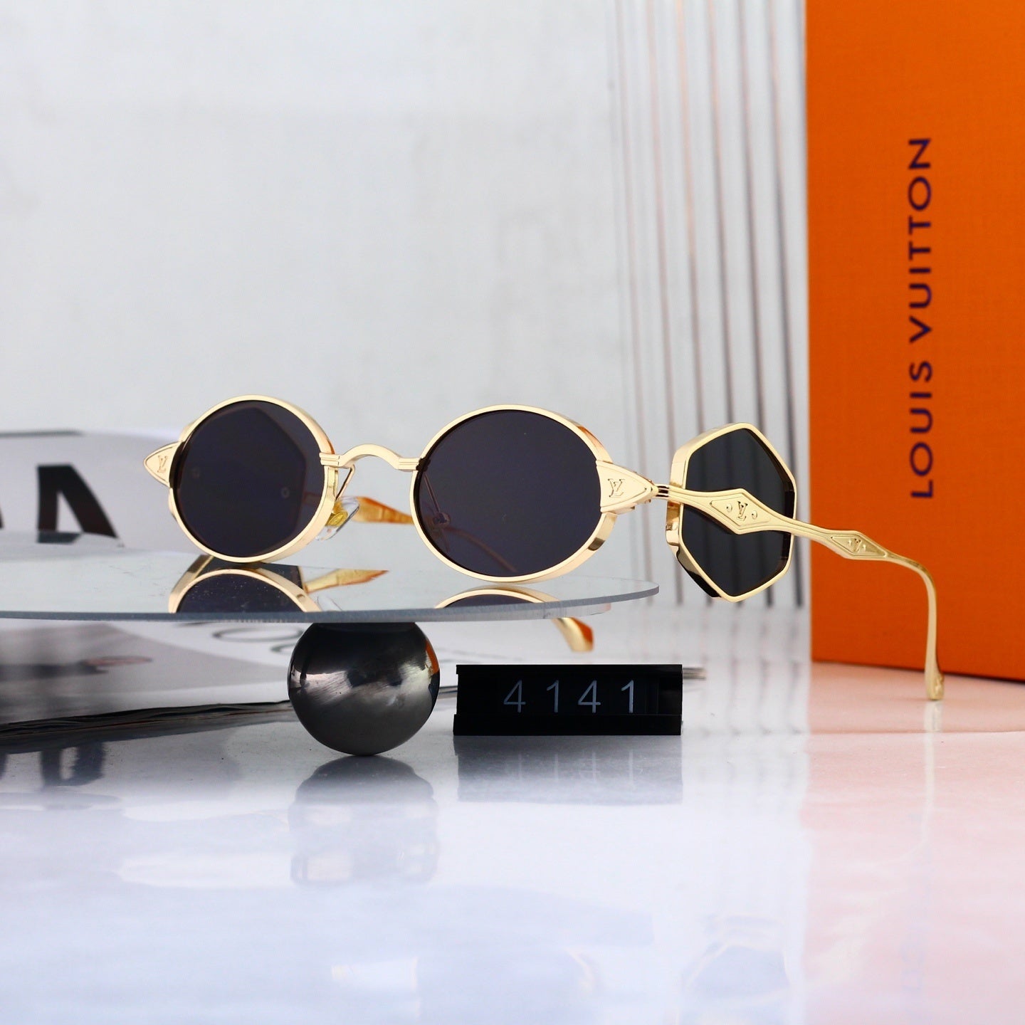 Fashion Metal Logo Polygon Sunglasses 4141