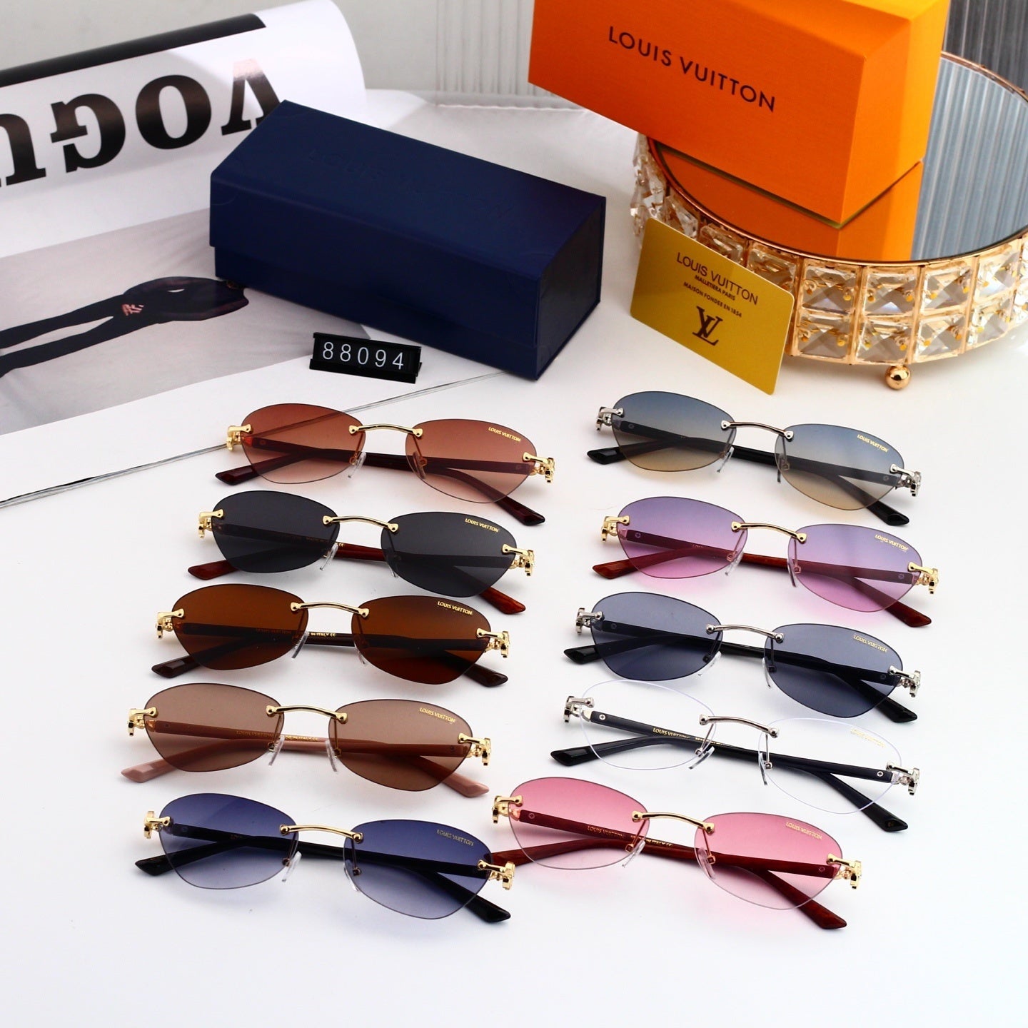 Frameless Oval Metal Decorated Sunglasses 88094