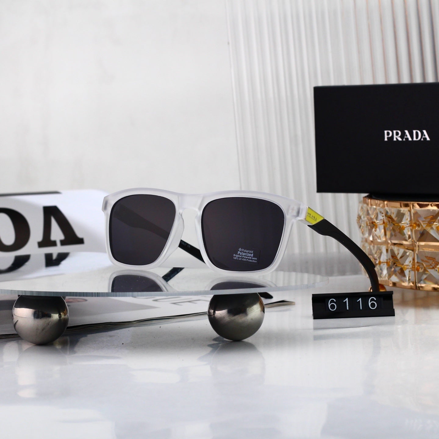 Trendy Metal Logo Polygon Sunglasses Female Stylish 6116