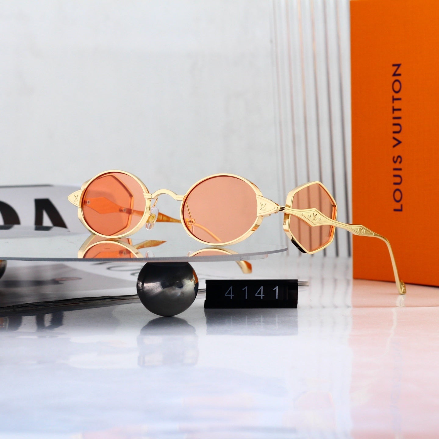Fashion Metal Logo Polygon Sunglasses 4141