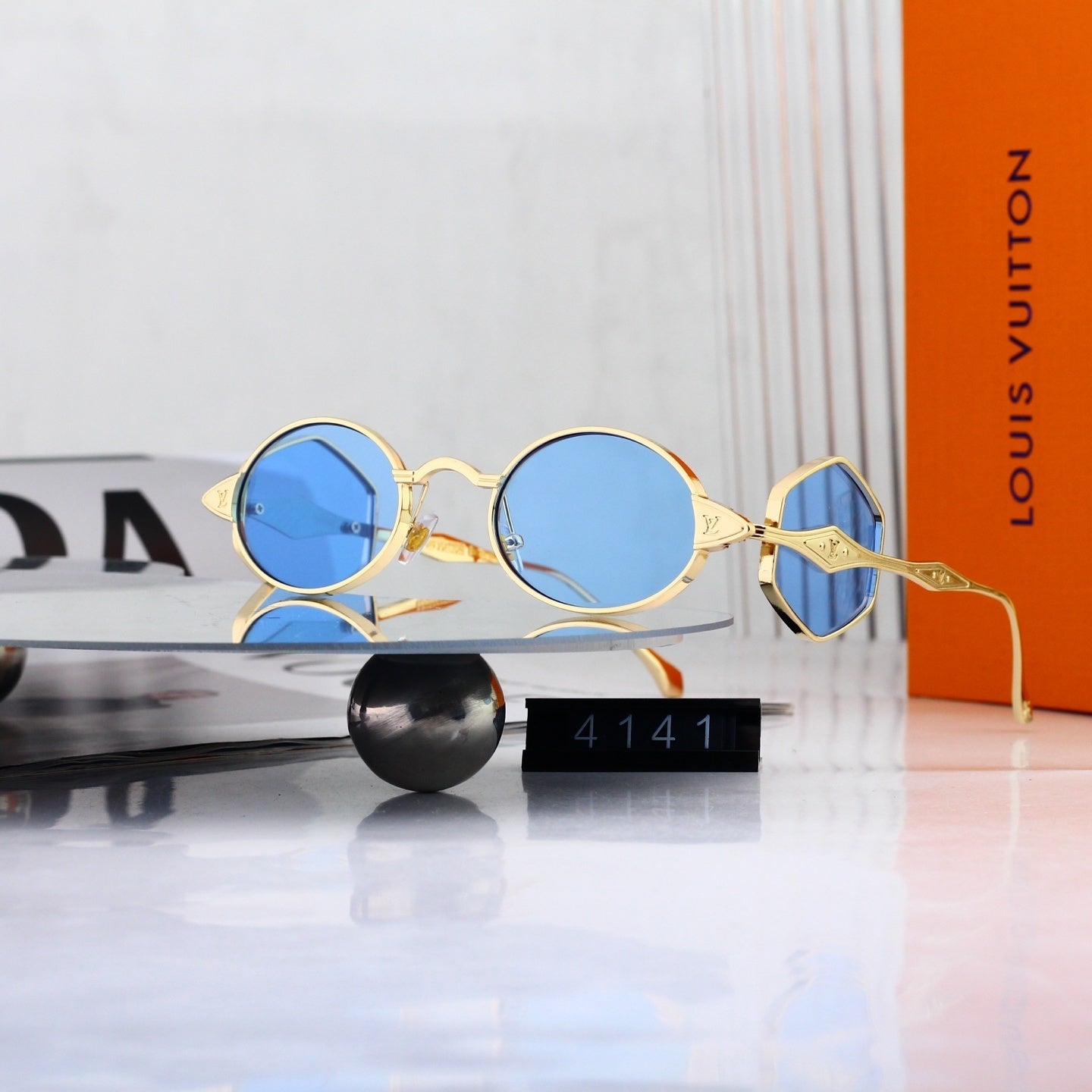 Fashion Metal Logo Polygon Sunglasses 4141